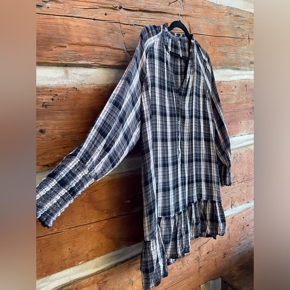 Free People | Red Moon Oversized Pleated plaid Dress with Pockets xs-med - Picture 6 of 10